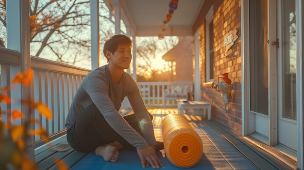 在阳台晾晒电热毯